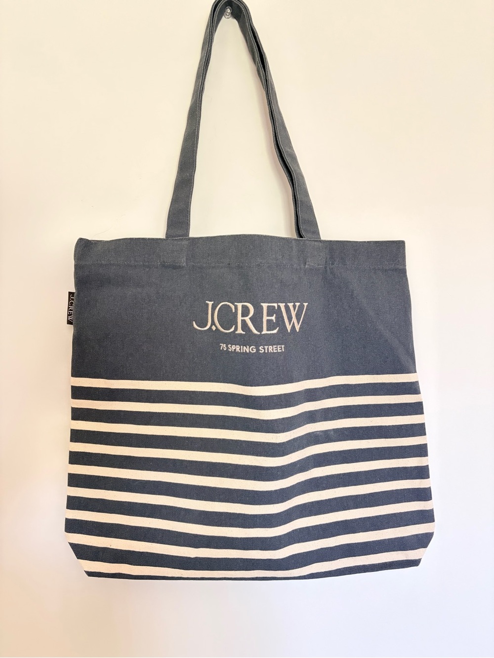 J.CREW Everyday Tote 75 Spring Street Stripped Navy Blue NWT